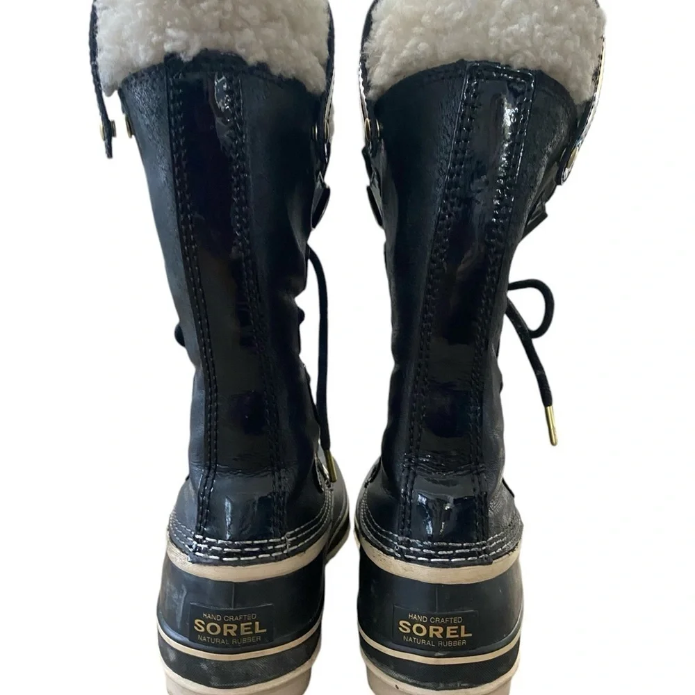 SOREL Joan of Arctic Black Leather Winter Boots Size 6